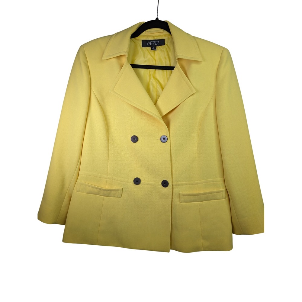 Kasper Womens 12 Bright Yellow Double Breasted Blazer Jacket Career Professional